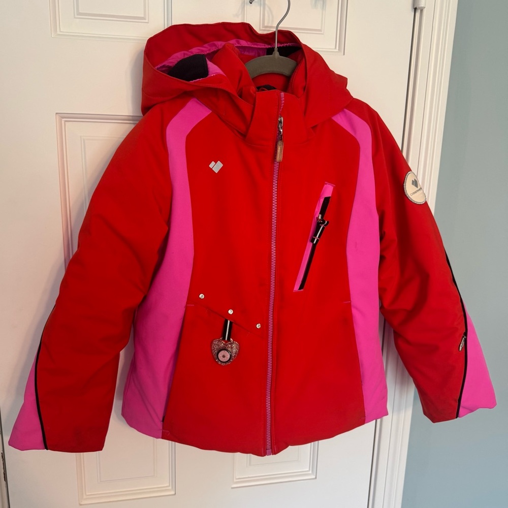 Obermeyer girls size 6 ski snowboard jacket coat pink red Cara Mia style 51074
